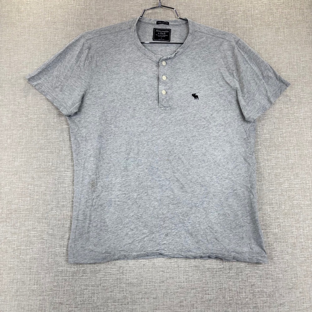 Abercrombie & Fitch Mens Gray Short Sleeve Henley Cotton Logo Shirt Large